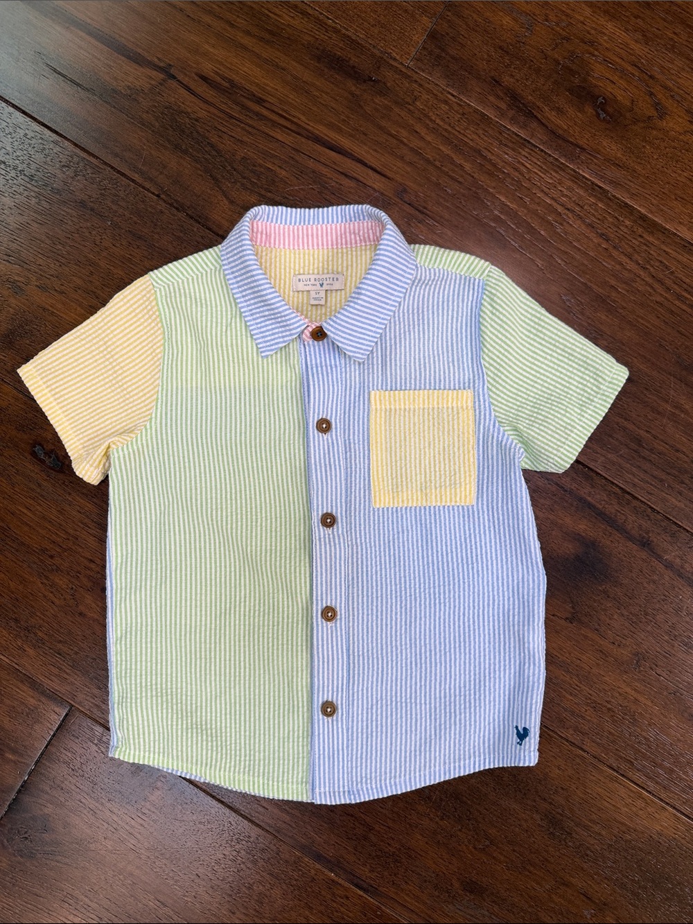 Blue Rooster- Boys Jack Striped Color Block Seersucker Button-Up Shirt- Size: 5Y